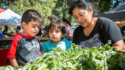 Vibrant Local Market with Families Enjoying Fresh Produce