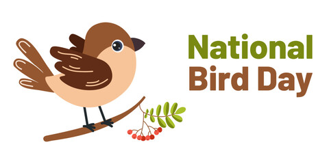 Celebrate National Bird Day with a cute cartoon bird perched on a branch