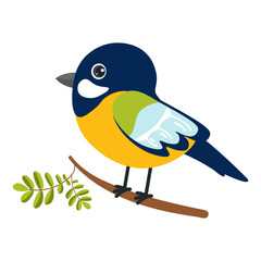 Colorful bird perched on a branch against a white background