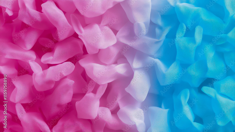 Poster delicate mesh texture blending pink and blue hues, creating an abstract and soft visual background f