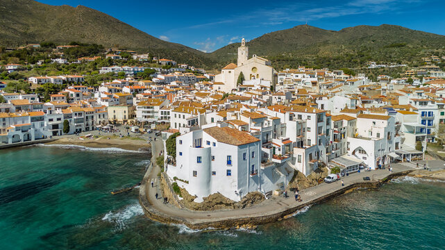 Aerial view of picturesque town of Cadaques on the Costa Brava Catalonia, Spain