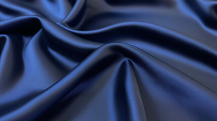 Fototapeta premium smooth elegant wavy deep blue silk cloth fabric material texture. silk satin Shiny smooth fabric. Soft folds. Luxury background