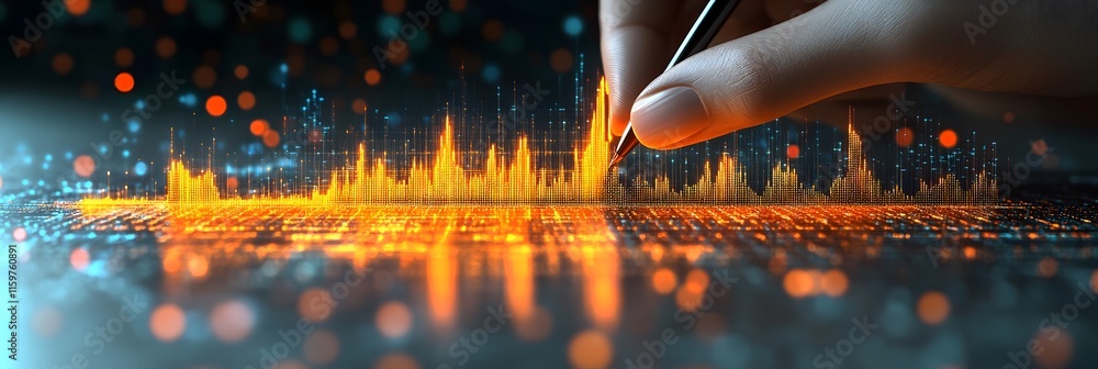 Poster hand drawing rising candlestick chart white surface representing financial growth analysis chart ill