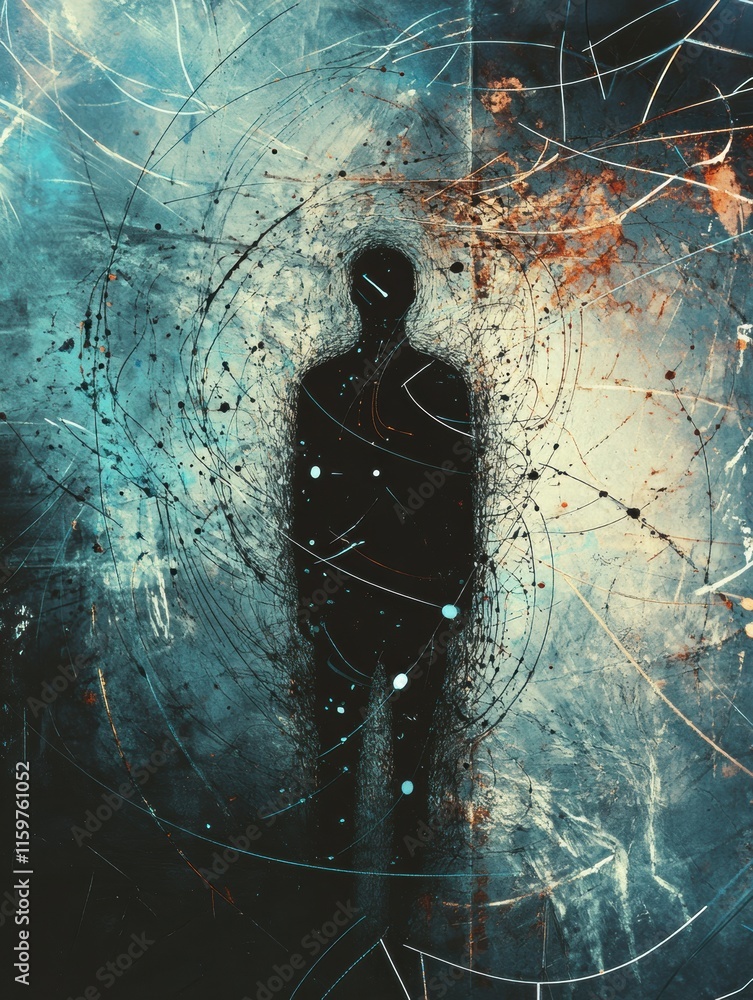 Leinwandbilder human silhouette enveloped in an abstract whirlwind of colors and shapes representing feelings of lo
