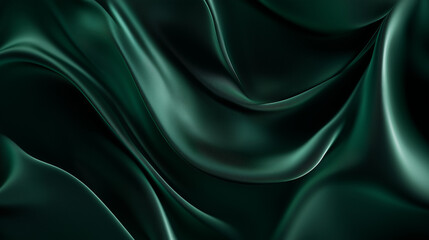 Obraz premium smooth elegant wavy deep green silk cloth fabric material texture. silk satin Shiny smooth fabric. Soft folds. Luxury background