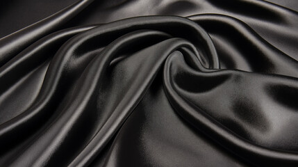 Fototapeta premium smooth elegant wavy deep black silk cloth fabric material texture. silk satin Shiny smooth fabric. Soft folds. Luxury background