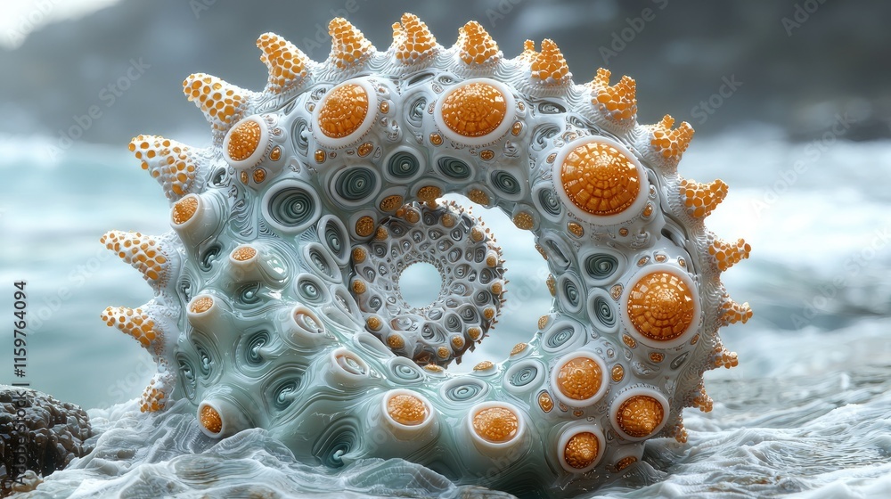 Poster a surreal, abstract representation of a marine creature with vibrant colors and intricate patterns.
