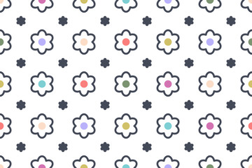 Obraz premium Flower seamless pattern. Repeat background with cute color Flowers. Cartoon outline template for decoration, wallpaper, textiles, printing, romantic design. Valentine concept. Vector illustration