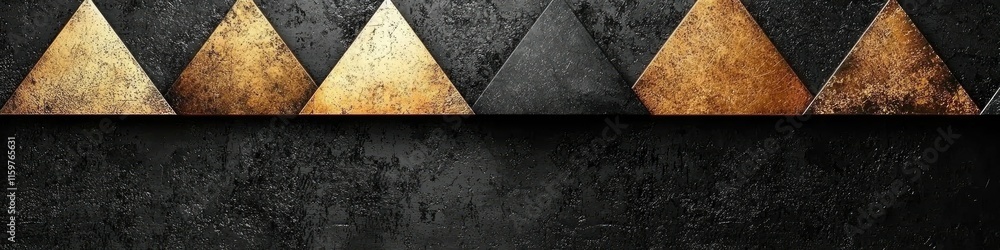 Poster a textured background featuring triangular patterns in gold and black tones.