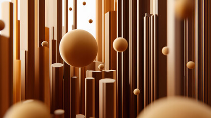 3d rendering of Brown and gold abstract geometric background. Scene for advertising, technology, showcase, banner, game, sport, cosmetic, business, metaverse. Sci-Fi Illustration. Product display


