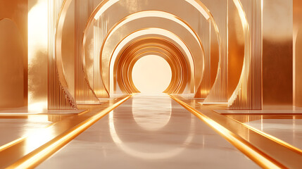 3d rendering of Brown and gold abstract geometric background. Scene for advertising, technology, showcase, banner, game, sport, cosmetic, business, metaverse. Sci-Fi Illustration. Product display


