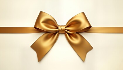 Fototapeta premium Elegant gold ribbon bow with smooth satin finish. Simple and minimalist design. Isolated on a plain background. Perfect for graphic design use in gift wrapping or celebration concepts.