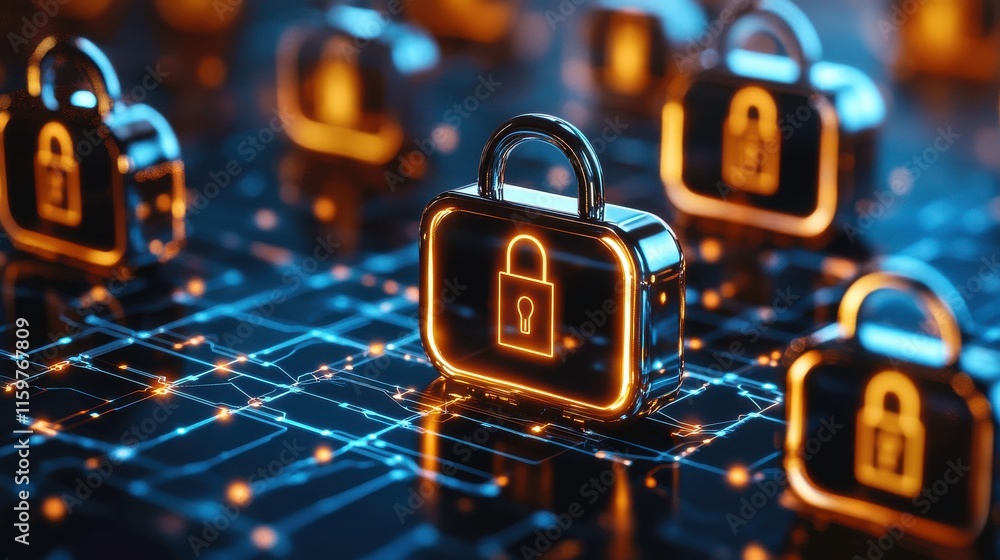 Poster abstract data flow with high contrast security locks