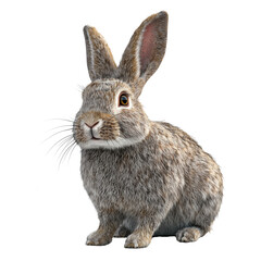 Obraz premium A realistic rabbit sitting on a transparent background. The detailed fur texture and natural posture make this image ideal for Easter themes, wildlife projects, or educational materials.
