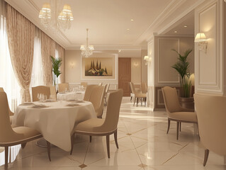 Interior of modern and elegant dining room interior home. Empty space