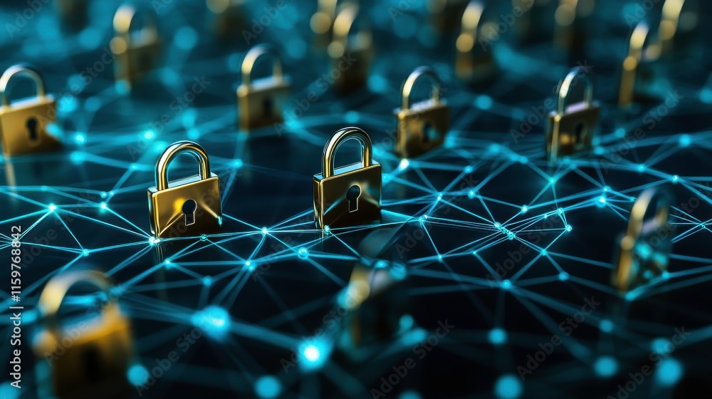 Aufkleber abstract security concept with digital locks and network