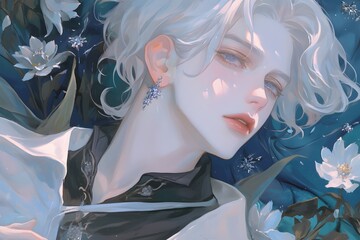 a mysterious and dreamy illustrated image of a beautiful man,generation AI