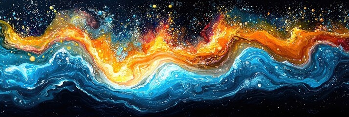A vibrant abstract artwork depicting swirling colors reminiscent of cosmic phenomena.