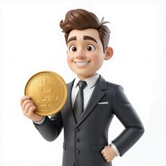 Cryptocurrency Businessman: A 3D Cartoon Bitcoin Investor