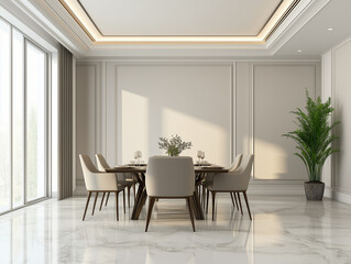 Interior of modern and elegant dining room interior home. Empty space