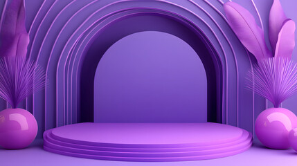 3d rendering of Purple and pink abstract geometric background. Scene for advertising, technology, showcase, banner, game, sport, cosmetic, business, metaverse. Sci-Fi Illustration. Product display


