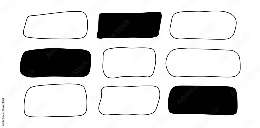 Poster textbox. set of frames for text in doodle and hand drawn style. wave scribbles. bubbles. editable st