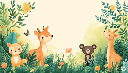 Obraz premium A heartwarming illustration for World Wildlife Day, featuring animals in their natural habitat and green forests, with space for a conservation message