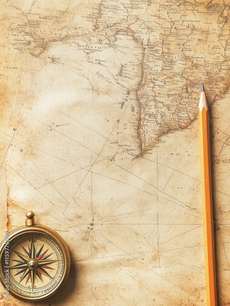 Aufkleber exploring vintage maps with compass and pencil for adventure and planning in distant lands. generati