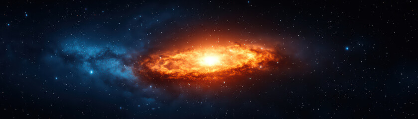 Fototapeta premium stunning view of galaxy with vibrant orange and blue hues, showcasing cosmic beauty and starry depths