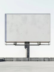 Obraz premium 3D rendering of a large blank billboard, with metal frame on concrete base, set against an urban backdrop.