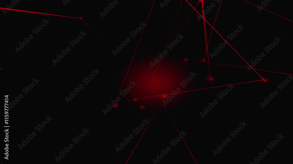 Poster Abstract animation of brightly colored light lines and dots connecting and intersecting in dark space, digital networking data management 