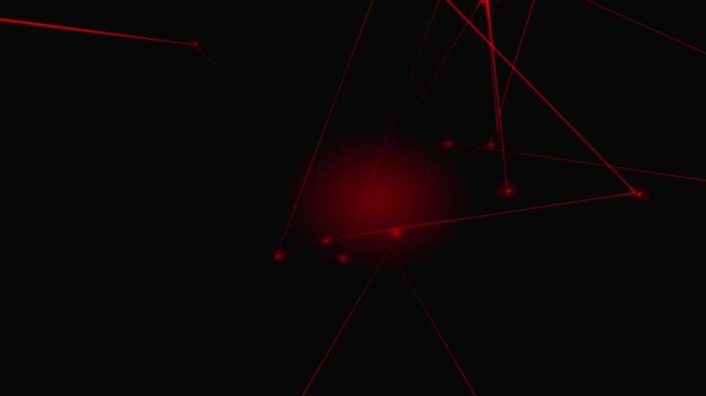 Abstract animation of brightly colored light lines and dots connecting and intersecting in dark space, digital networking data management 