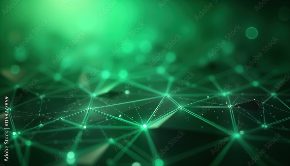 Poster abstract geometric pattern design with vibrant lime green lines, shapes. interconnected network of g