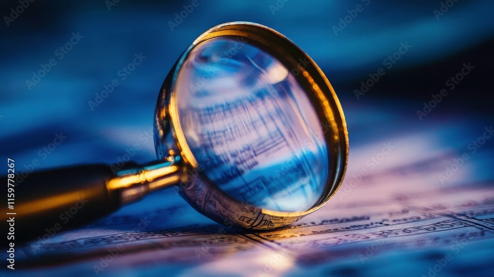 Poster magnifying glass on document with tech elements