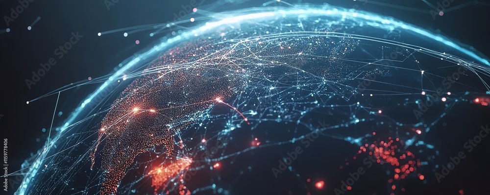 Leinwandbilder A digital globe with interconnected data streams, glowing network hubs, and flowing lines, showcasing the global reach of modern cyber technologies