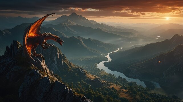 cool wallpaper, Dragon soaring above a mystical, glowing mountain landscape

