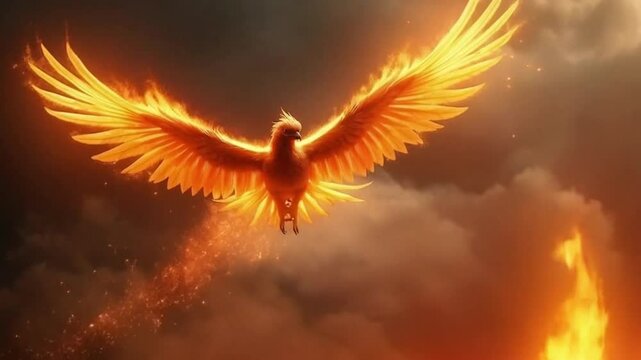 phoenix myth legendary bird soaring surrounded by flames. symbol of rebirth and freedom. Generative AI