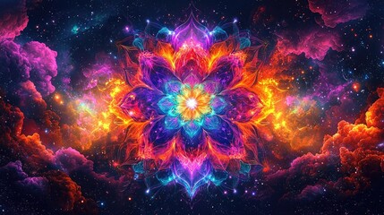 A vibrant cosmic mandala, blending colors and patterns to evoke a sense of wonder.
