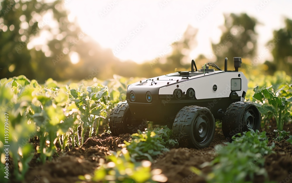 Poster a robotic farming system featuring autonomous machines and aipowered tools transforming agriculture 