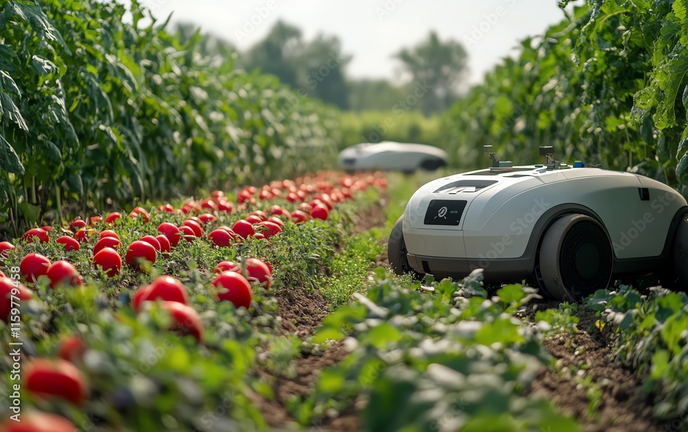 Poster a robotic farming system featuring autonomous machines and aipowered tools transforming agriculture 
