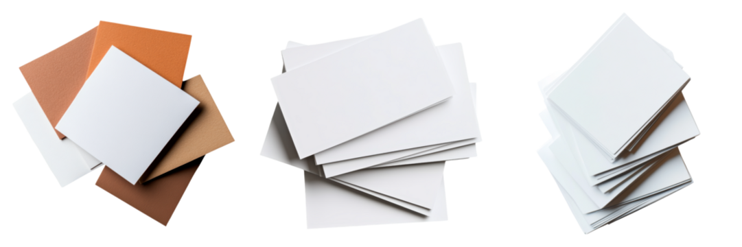 A collection of stacked sheets in varying colors, including white and brown, arranged in a disorganized manner.