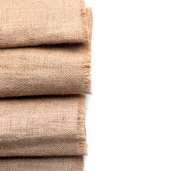 Burlap fabric on white background