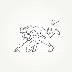 minimalist wrestling wrestlers fight line art icon logo vector illustration design. simple modern mixed martial art, sportsmanship logo concept