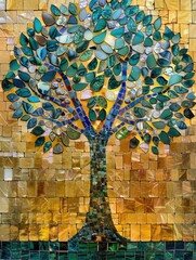 Colorful tile art of a tree