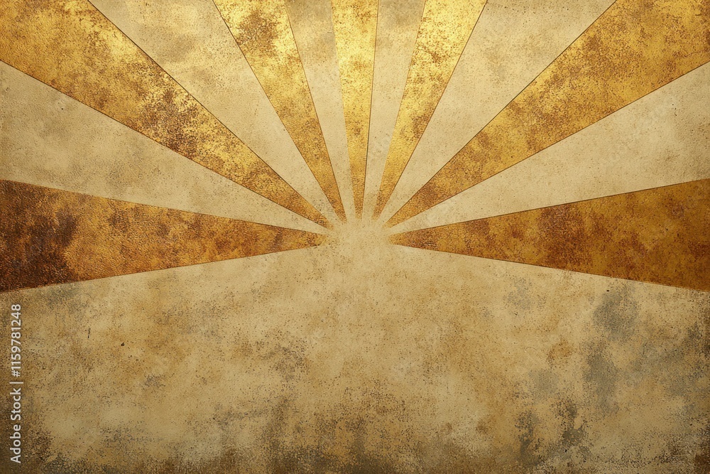 Poster retro rays of light radiating from a central point on a textured golden background. generative ai