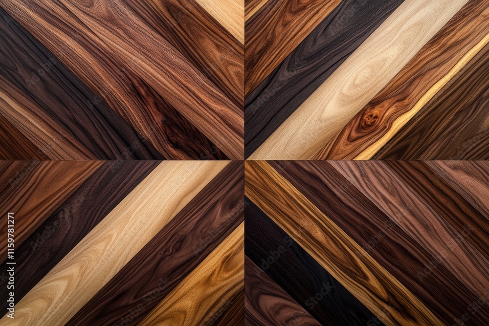 Poster unique patterns of arranged wooden planks showcasing different shades and textures in a symmetrical 