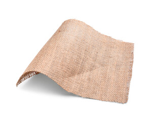 Piece of burlap fabric on white background