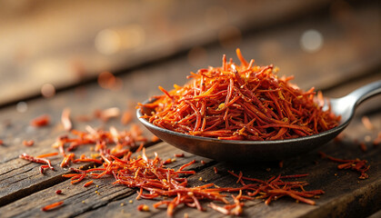 Fototapeta premium Saffron Threads on Vintage Spoon Close-Up