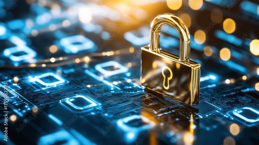 Poster secure digital lock on a technology background