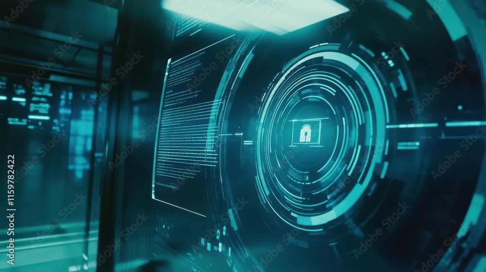 Poster secure digital login interface with futuristic design